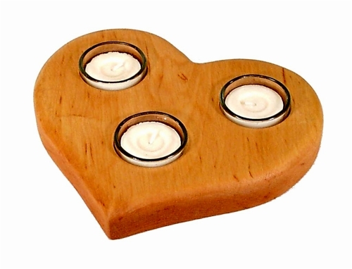 Holz Teelichthalter Herz mit 3 Lichter-Deko  10019